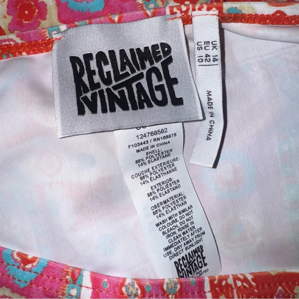 Reclaimed Vintage Pink Patchwork Strapless Ruched Tie Side Tube Top Size US 10 - Picture 6 of 6